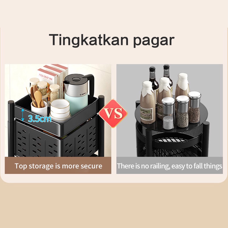 Rak Stainless Steel Dapur Dapur Berputar Rak Rak Bumbu Sayuran Rak Penyimpanan Organizer dengan Rak Kamar Mandi Roda