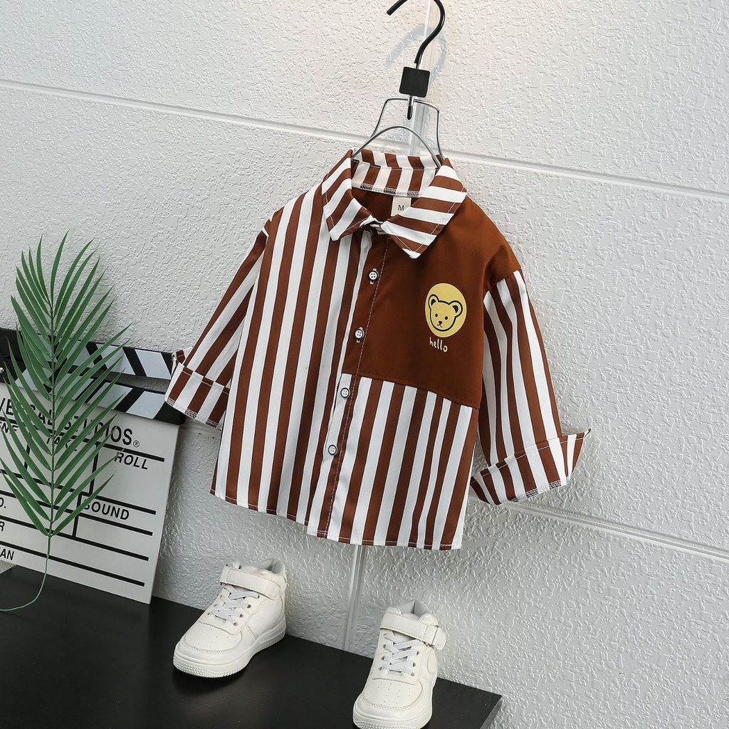 HappyOliver ATASAN HELLO TEDDY EBV Kemeja Bayi anak Laki-laki import Lengan panjang Berkualitas