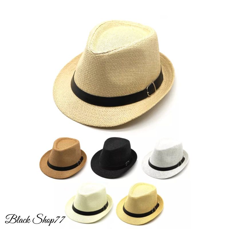 Topi Pria Fedora Jerami Hat Panama Jazz Pria/Wanita