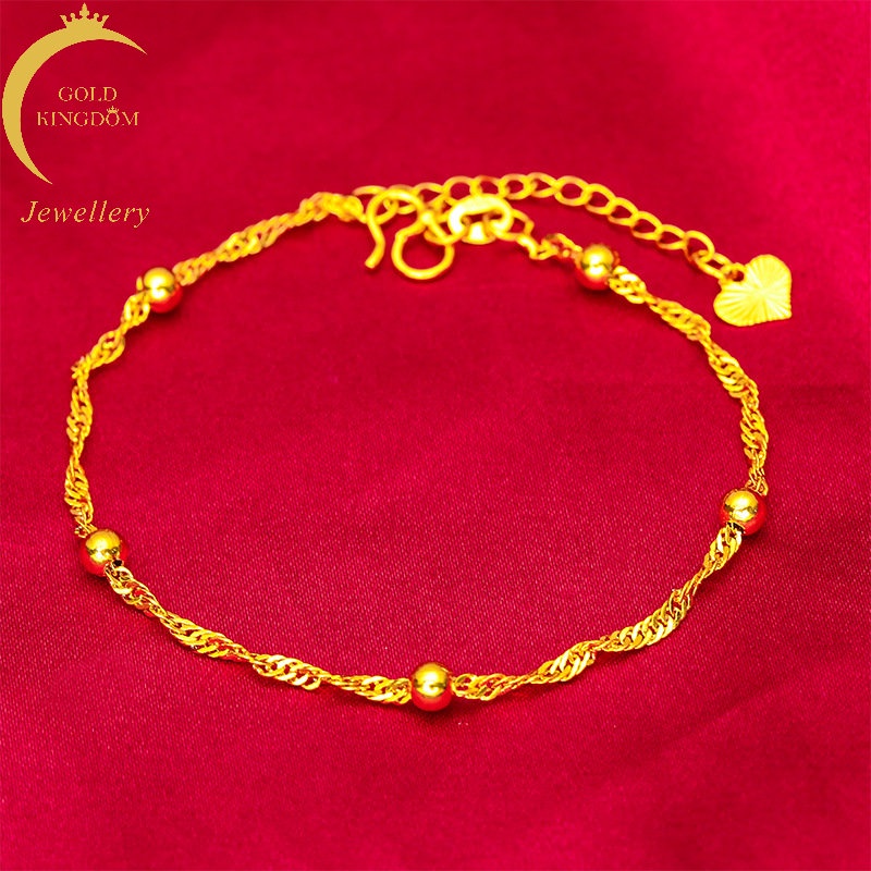 Goldkingdom Perhiasan Fashion 24K Bangkok Aksesoris Ready Stock Berlapis Emas Asli Kadar 375 Wanita Transfer Manik-Manik Riak Air Manik-Manik Gelang Minimalis