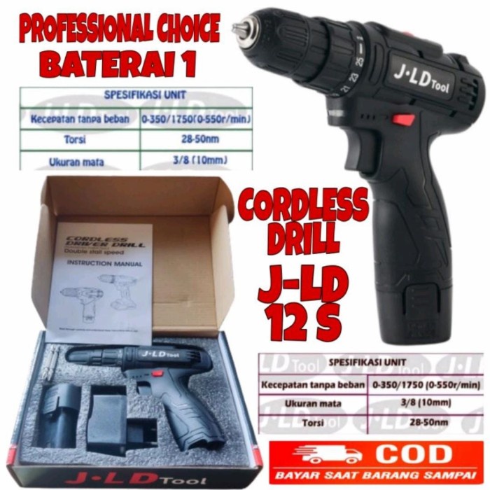Cordless Drill JLD 12S Mesin Bor Baterai JLD 12V 1Baterai