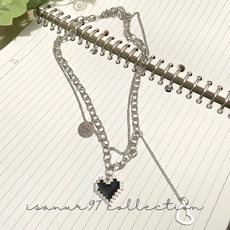 ISANUR97 | Kalung Titanium Love Mosaik Mozaik Kalung Rantai Wanita Pria Korea Liontin Hip Hop Anti Karat Dan Luntur Mewah Multi-layer Retro