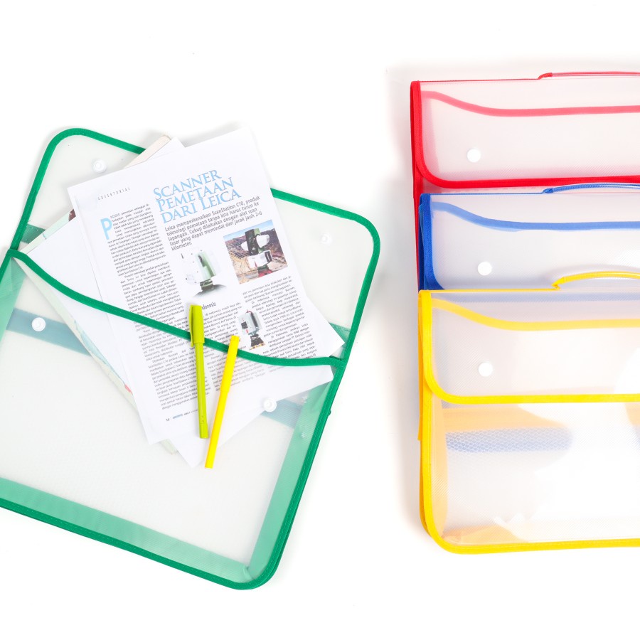 

School Bag/Map Plastik dgn kantung jaring di belakang/Briefbag