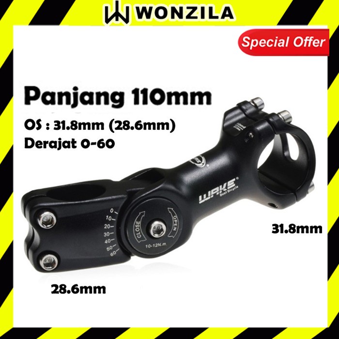 Wake Stem Sepeda MTB Rise Adjustable 0-60 Derajat 110mm OS 31.8mm
