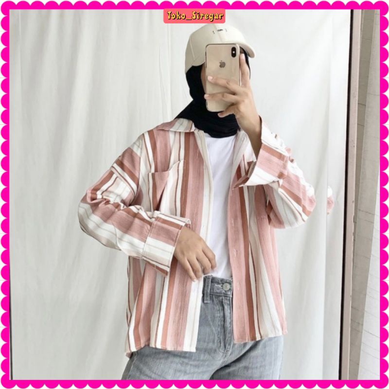 KEMEJA WANITA OVERSIZE CANDY STRIPE / CERENA BLOUSE OVERSIZE / BLOUSE STRIPE LD 120