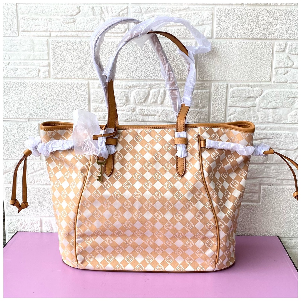 Tas Wanita Branded Fossill Charli Tote White Tan - 100% Original - Hopestead Store