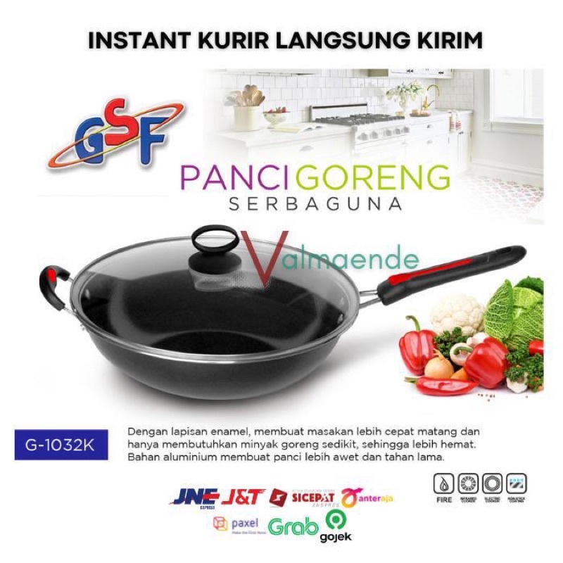 Wajan Set Serbaguna anti Lengket GSF 1132KSG Wajan Kukus 32cm Penutup Kaca Wok Panci Goreng Penggoreangan Serbaguna Tirisan Minyak Steamer Kukusan GSF 1032K 1132KSG