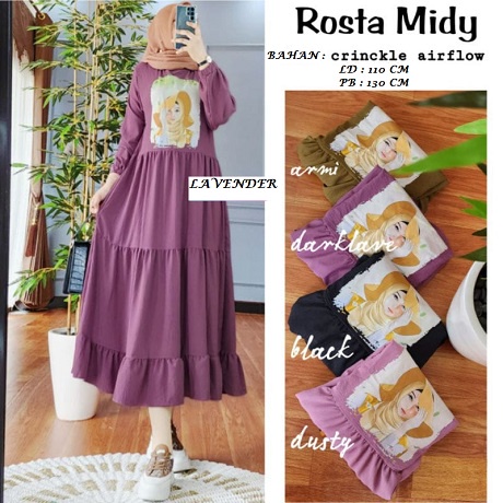 Baju Gamis CRINKLE Sablon Wanita ROSTA Dewasa Terbaru 2022 / Dress CRINKLE Sablon Terkini Viral Korean Style / Gamis Sablon Crinkle Termurah