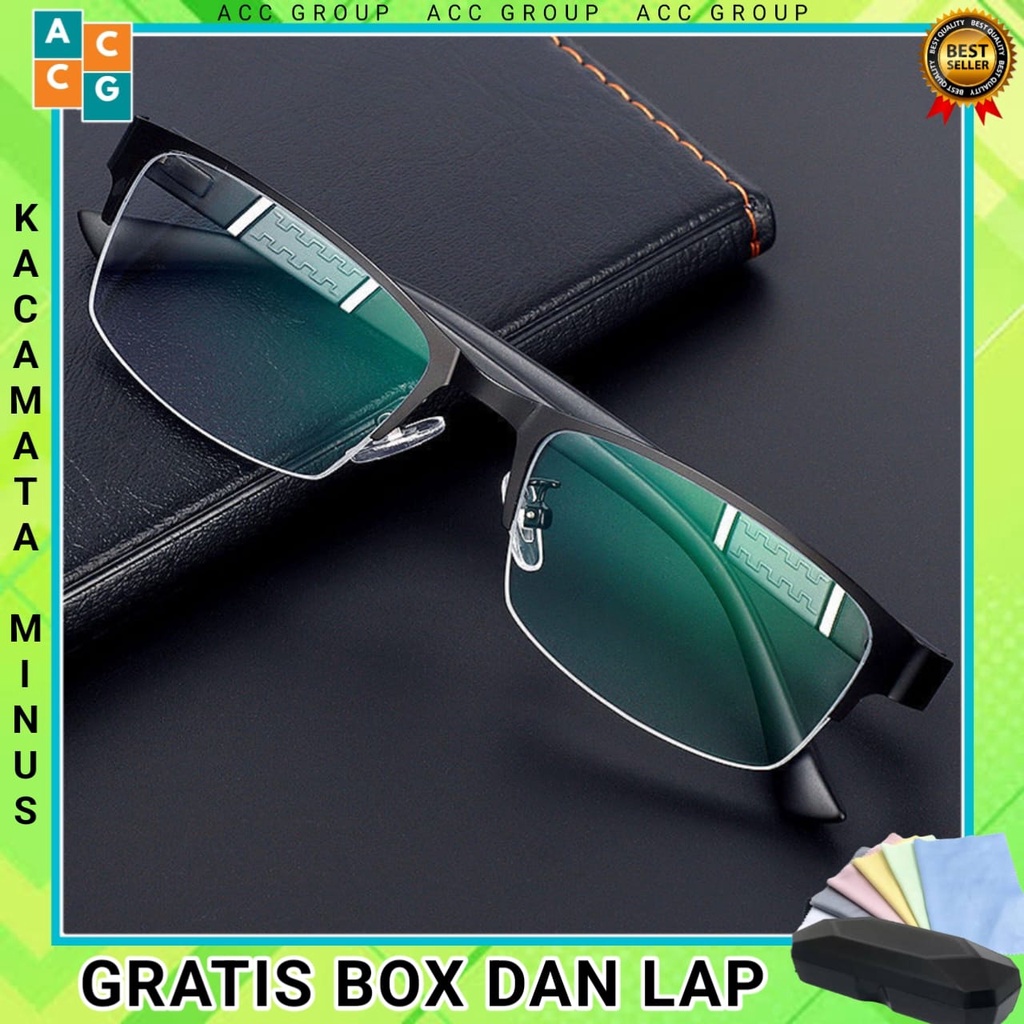 KACAMATA MINUS HALF FRAME ANTI RADIASI UKURAN O.50 s/d 5.00 FREE BOX DAN LAP