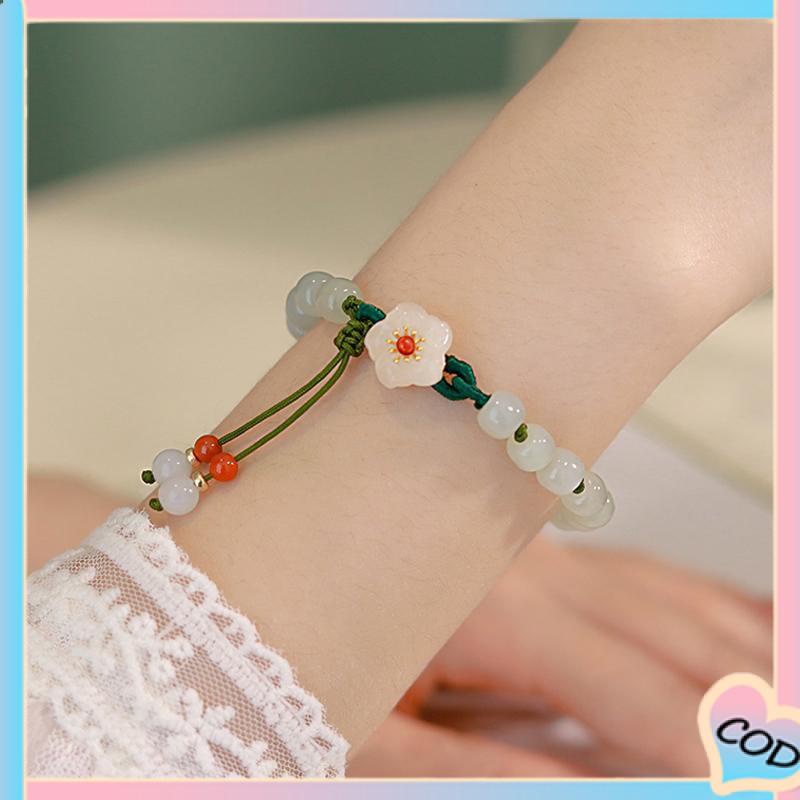 COD❤️Jade Bead Gelang Kecil Peach Blossom Woven Perempuan Desain Niche Mahasiswa Pacar Hadiah-A.one