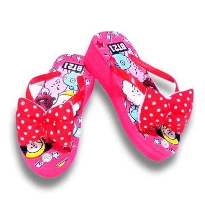 Sandal Wedges Anak Perempuan Motif BT21 PITA Terbaru Lucu