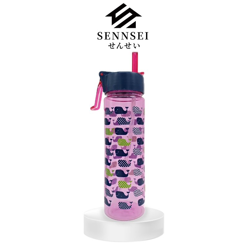 New Sennsei Botol Minum Bermotif Karakter Plastik 650ml/ Tempat Tumbler Sedotan Botol Minum Anak -
