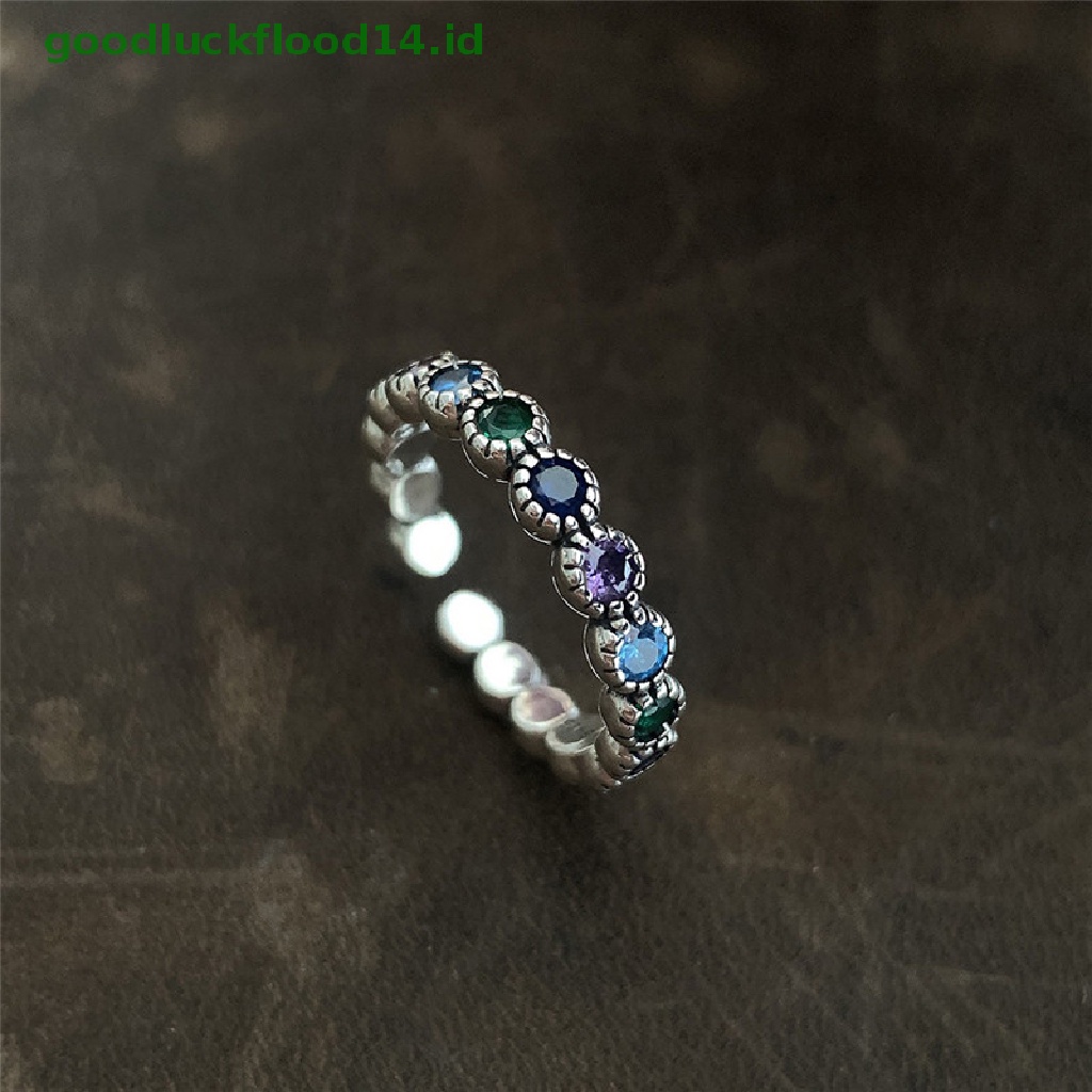 Cincin Zircon Bentuk Bulat Aneka Warna Gaya Vintage Untuk Wanita