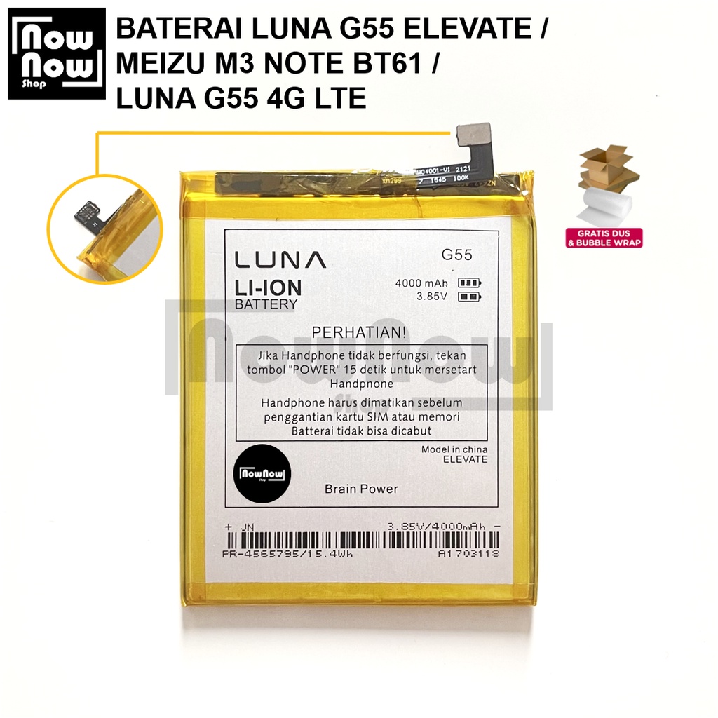 Baterai Luna G55 Elevate Meizu M3 Note BT61 Luna G55 4G LTE Original Batre Batrai Batere Battery HP Tanam