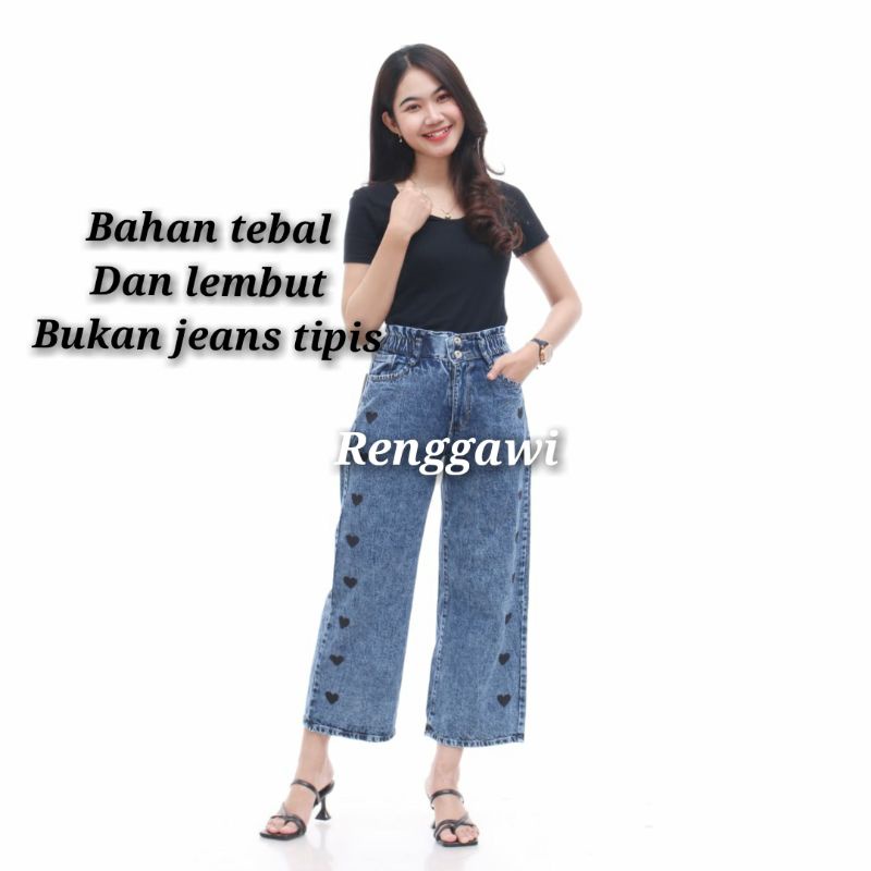 CELANA HIGH WAIST KULOT KANCING 2 PINGGANG KARET MODEL TERBARU 2022/CELANA KULOT JEANS WANITA JUMBO/
