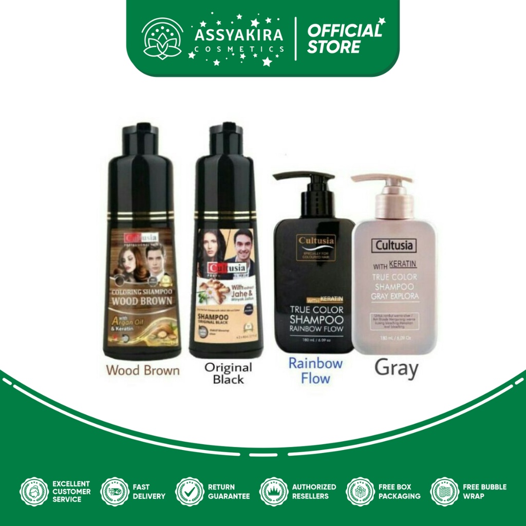 Cultusia Shampo Original Black dengan Ekstrak Jahe &amp; Minyak Zaitun 160ml | CULTUSIA Keratin True Color Shampoo 180ml