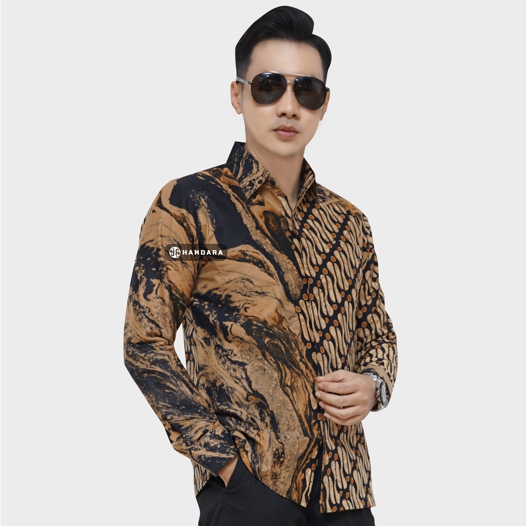 Baju Kemeja Batik Pria Lengan Panjang Slim Fit Premium Modern Full Furing Katun Halus Original Handara Motif Prg. Marmer HB-199