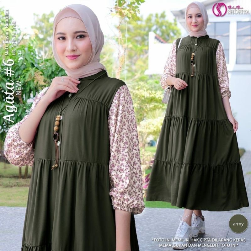 [VICAN] DASIMA #2 AGATA #11 #12 SERIES MIDI HOMEY DRESS GAMIS PAKAIAN WANITA FASHION BUSANA MUSLIM MODERN TERBARU SUPER BEST SELLER ORIGINAL GGS BY SHOFIYA-Agata 6 - Army