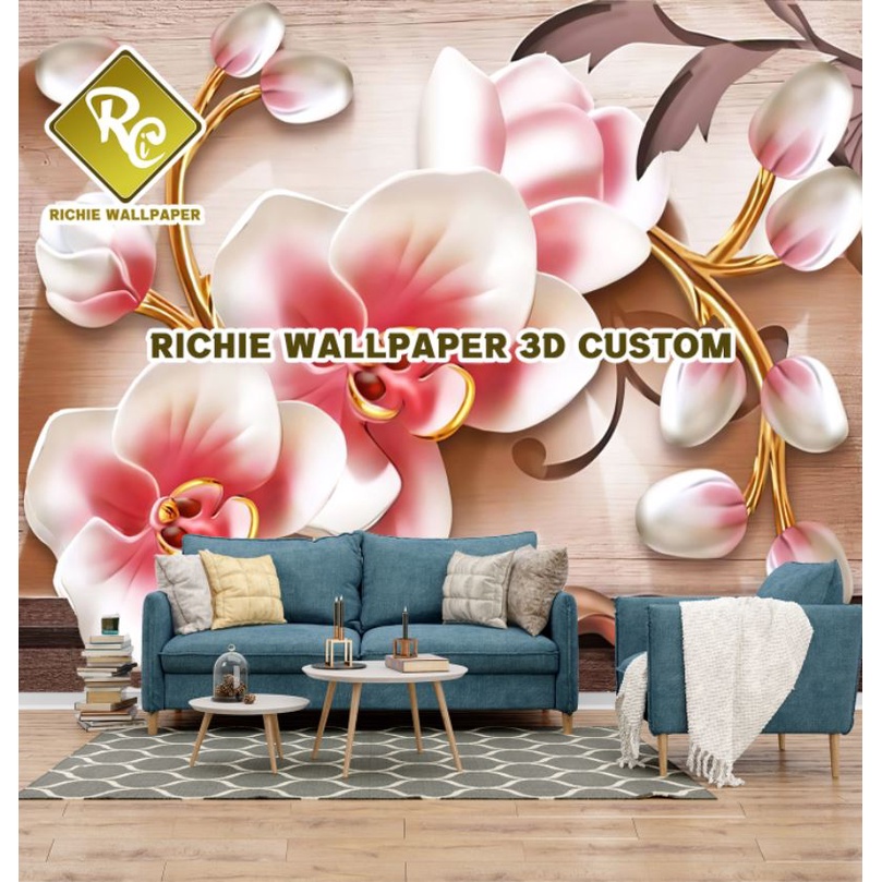 Wallpaper Dinding Custom 3d Tema Flower Relief