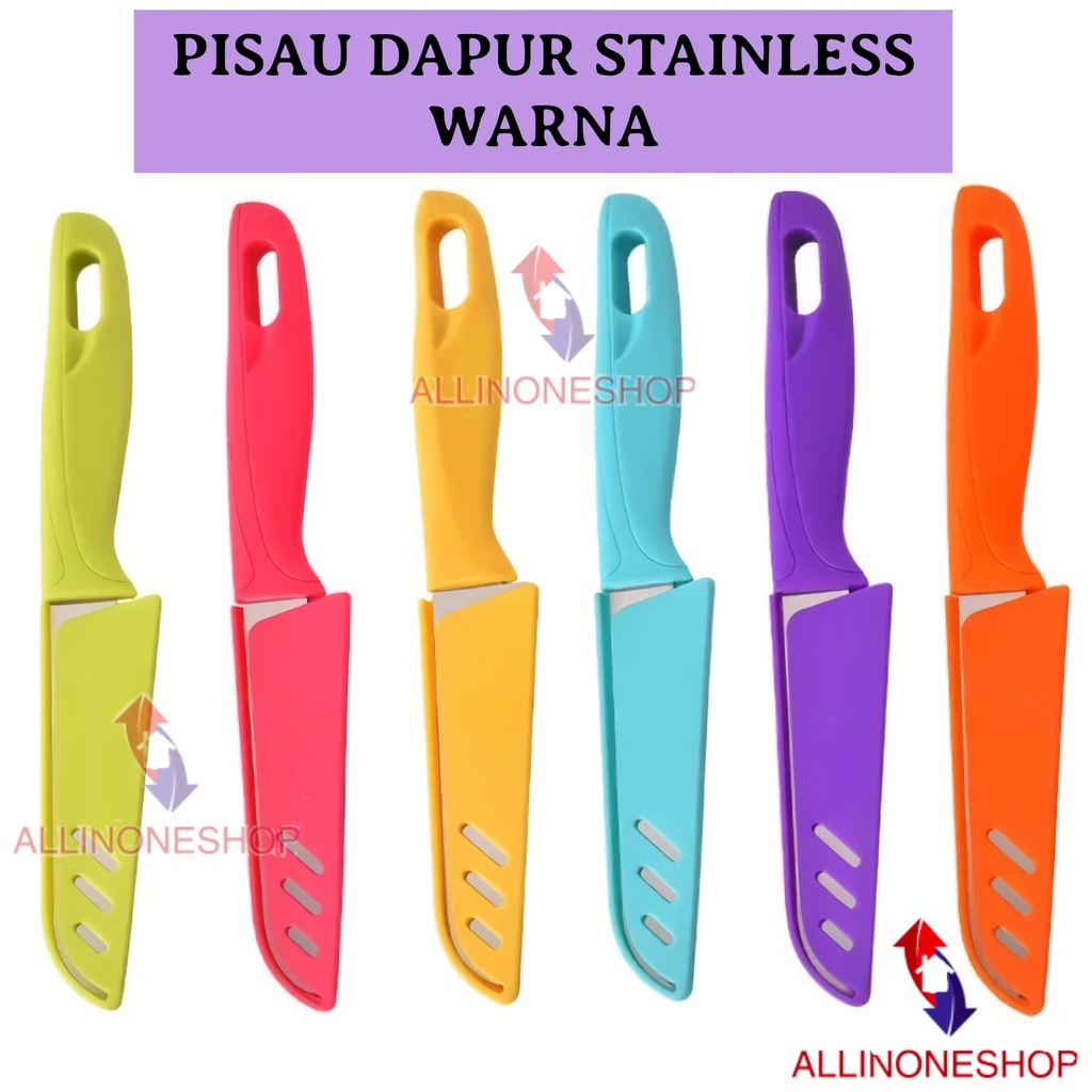 Pisau Dapur + Sarung - Pisau Warna-Warni - Pisau Buah tajam Stainless