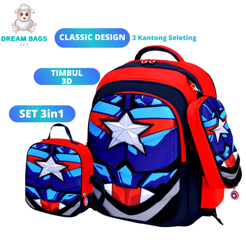 DREAM BAGS 3in1 Tas Ransel Anak Sekolah Import Laki Laki Ukuran SD Tas Anak Cowok