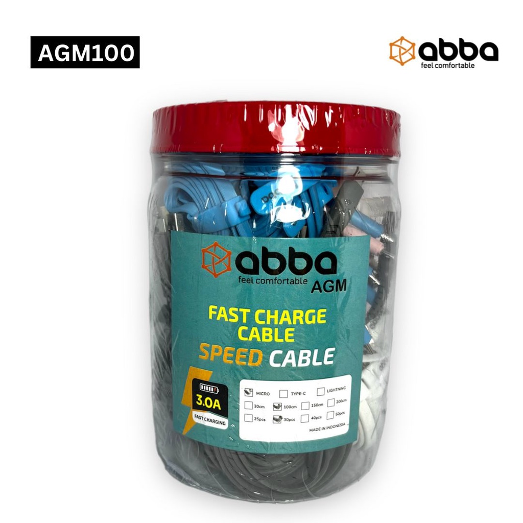 ABBA AGM100-KABEL DATA ABBA AGM100 MIKRO USB 3.0 AMPERE 100CM FAST CHARGING DATA CABLE COLORFUL