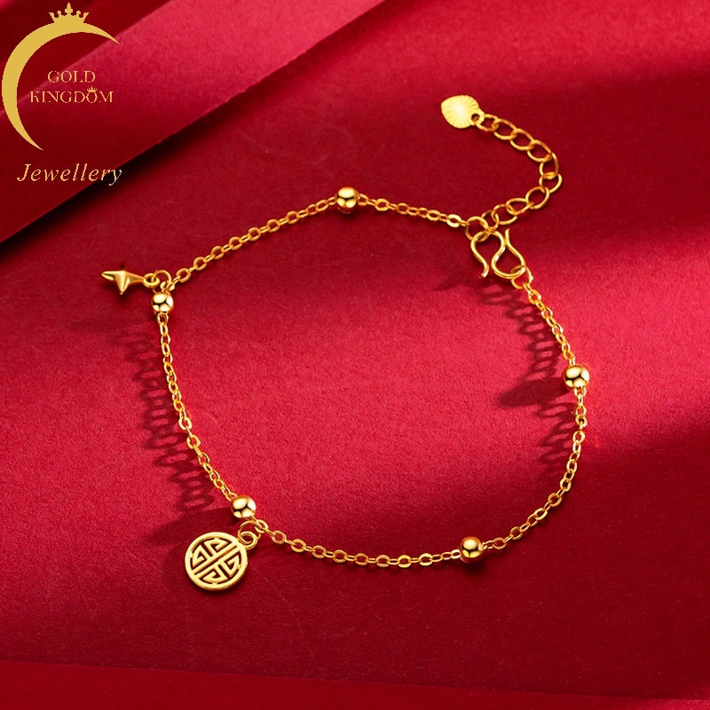 Goldkingdom Perhiasan Fashion 24K Bangkok Aksesoris Ready Stock Retro Suishui Ankang Gelang Berlapis Emas Asli Kadar 375 Ringan Hadiah Mewah Untuk Wanita