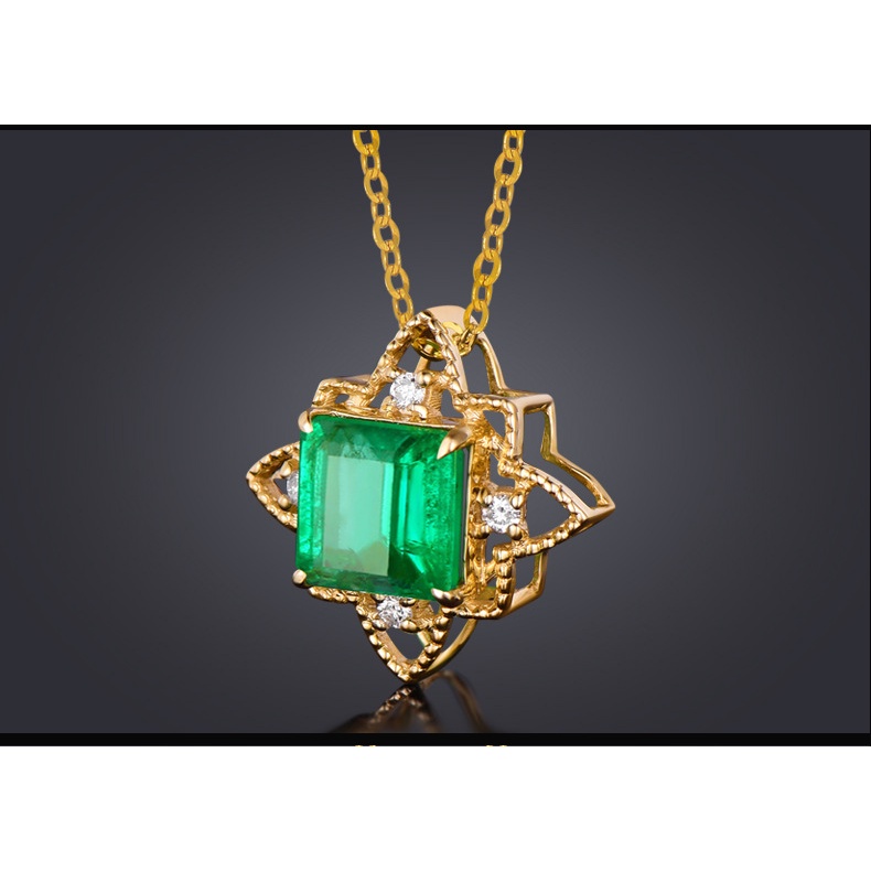 Goldkingdom Fashion Perhiasan Emas Asli Kadar 375 Bangkok Aksesoris Ready Stock Zamrud Liontin Berlapis Emas Bertatahkan Zirkon Wanita Klavikula Kalung Dengan Berlian Kekayaan