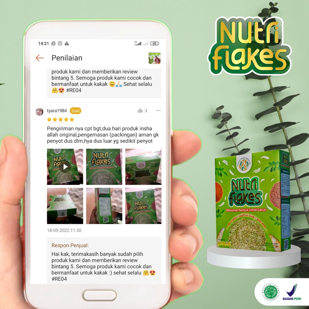 Nutriflakes Anti Gerd - Minuman Umbi Garut &amp; Ekstrak Daun Kelor Bantu Atasi Asam Lambung Maag Akut Kronis Turunkan Berat Badan Diet Kontrol Kolesterol Kolestrol Isi 280gr