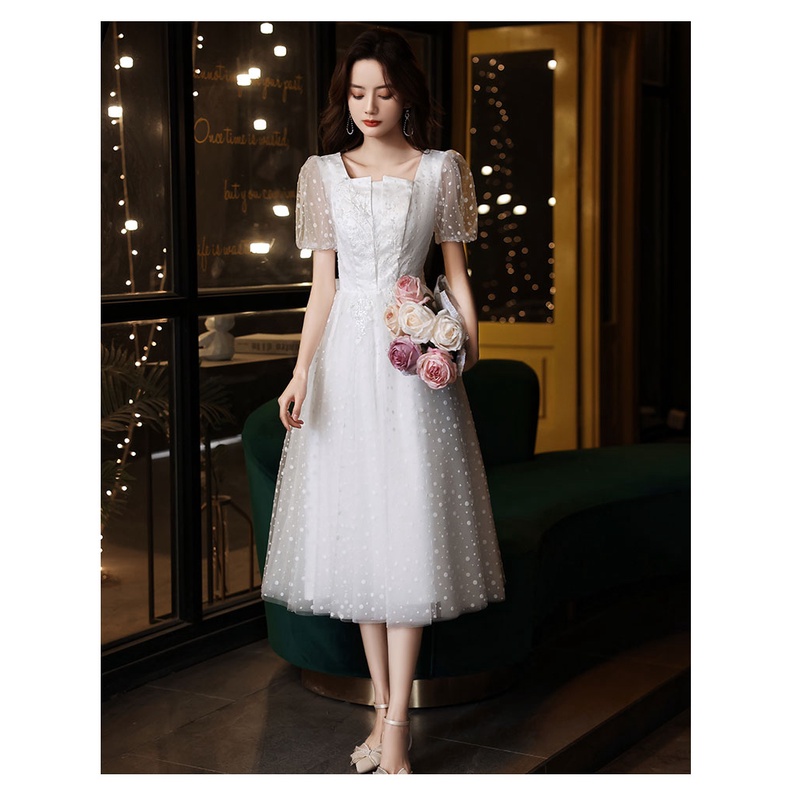 Gaun Pesta 2209027 Putih Lengan Pendek Party Dress