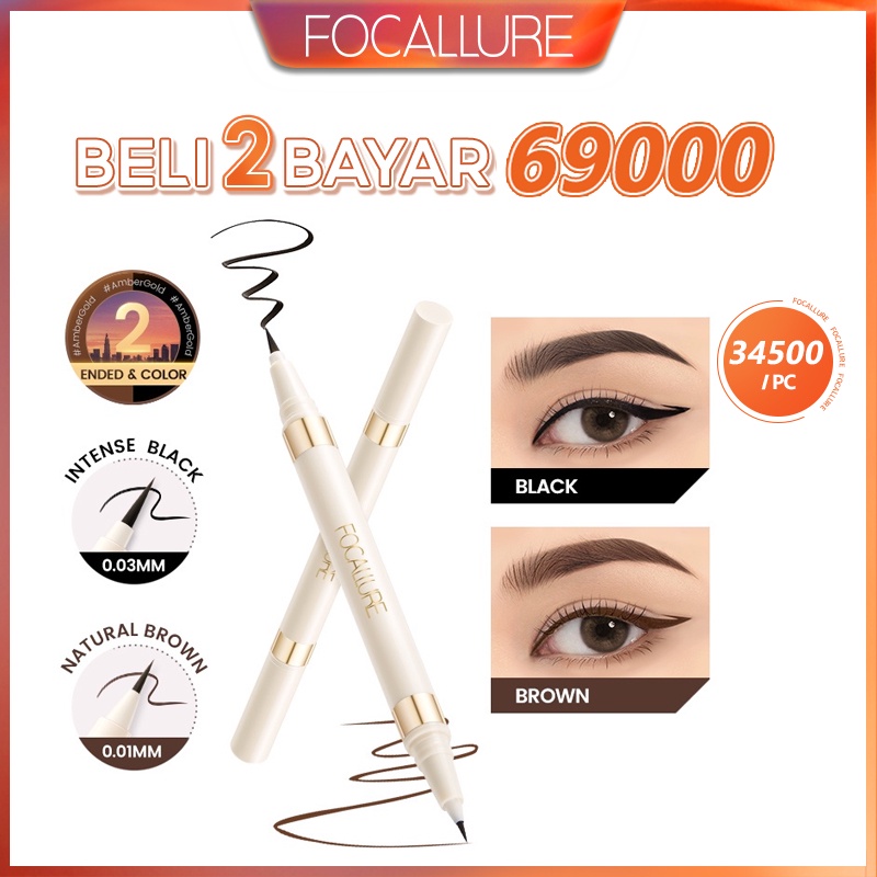 FOCALLURE 2-in-1 Waterproof Liquid Eyeliner 0.01mm Fine Tip Quick Dry Waterproof Long-last Double Head Eyeliner