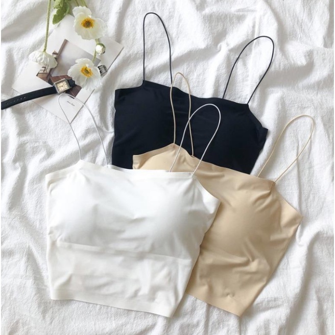 TJM BR184 Tanktop Bra Fahion With Cup Tank top Wanita Square spaghetti Crop top