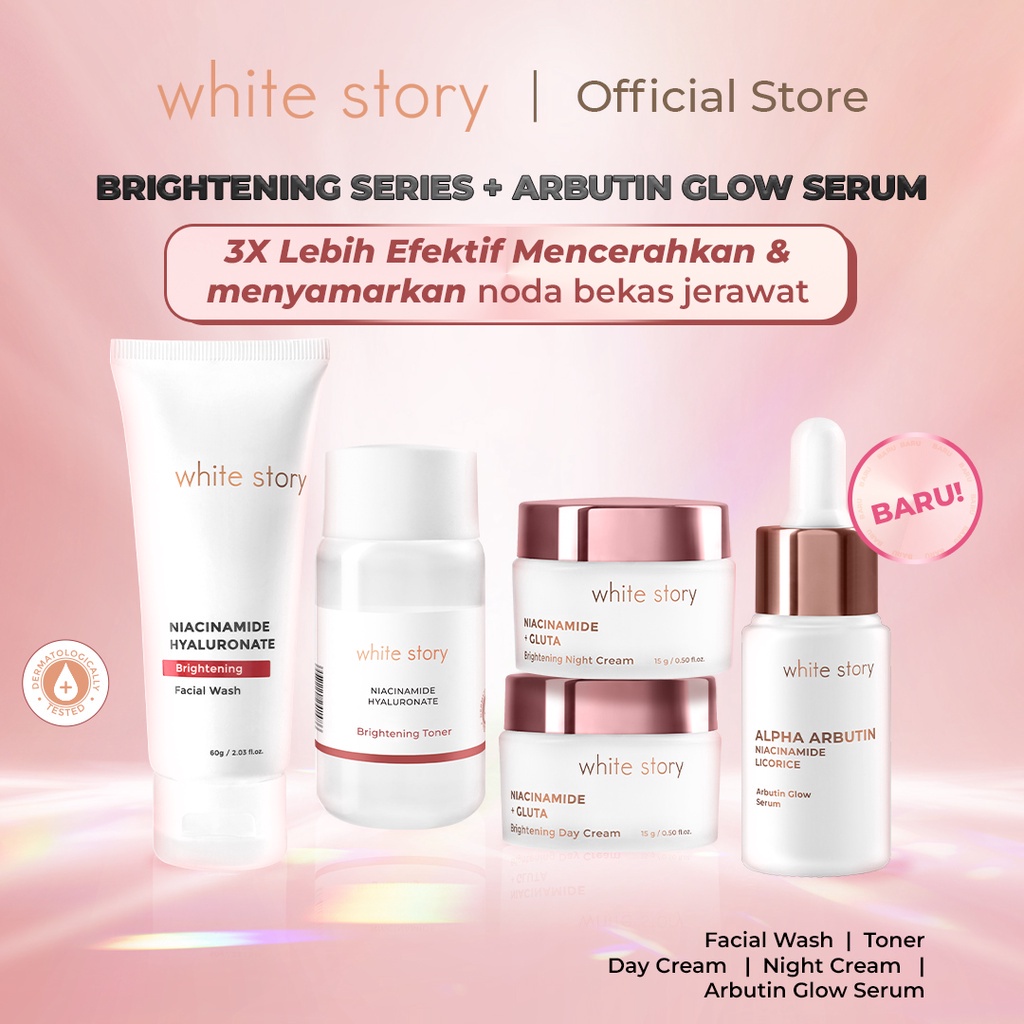 White Story Brightening Paket Wajah + Arbutin Glow Serum (FREE POUCH)