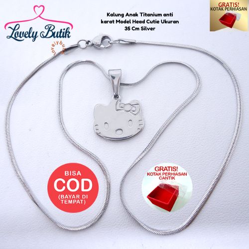 Lovelybutik - Kalung Titanium Anti Karat Cutie Head Kalung Anak Perempuan Ukuran 35 cm dan Liontin Titanium Head BONUS KOTAK PERHIASAN