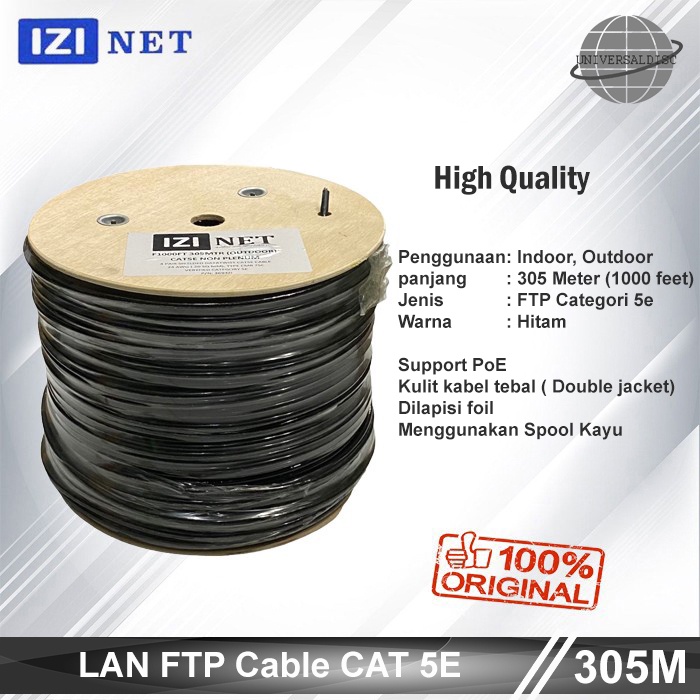 IZINET Kabel LAN FTP Cat 5e STP CAT5e Cat5 Outdoor (Double Jacket) 305 meter