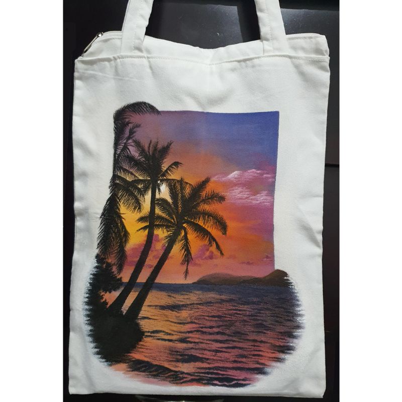 Tote Bag baby canvas lukis tema sunset beach