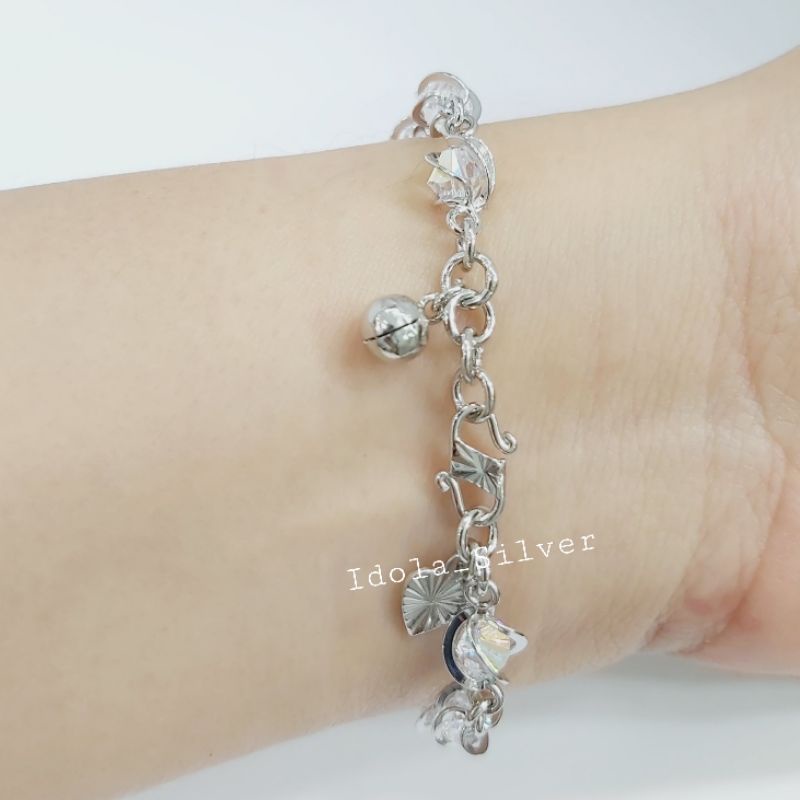 GELANG PERAK ASLI SILVER WANITA DEWASA 925 LAPIS EMAS PUTIH MODEL SANGKAR