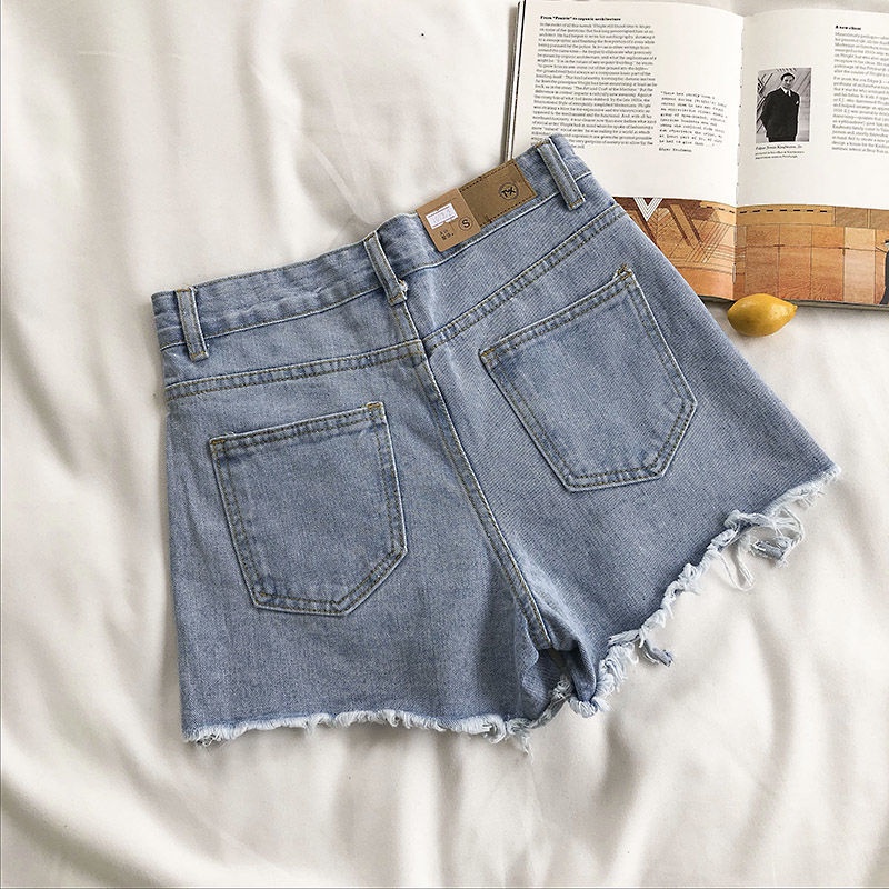 Hot pants jeans celana pendek jeans sobek wanita korea kekinian sehari hari High Waist  ripped seksi style ootd dewasa