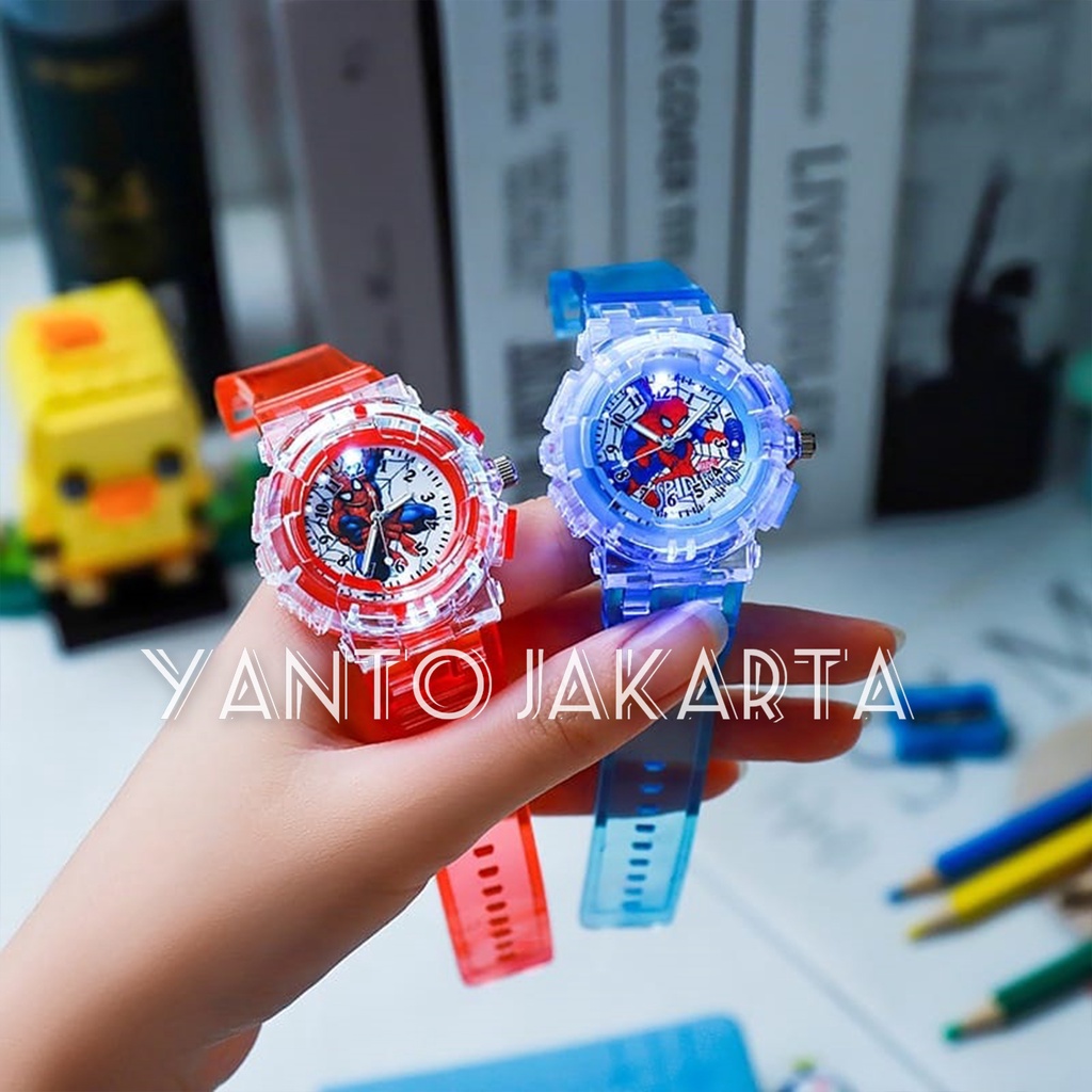 JAM TANGAN SPIDERMAN ANAK LAKI LAKI LAMPU WARNA WARNI