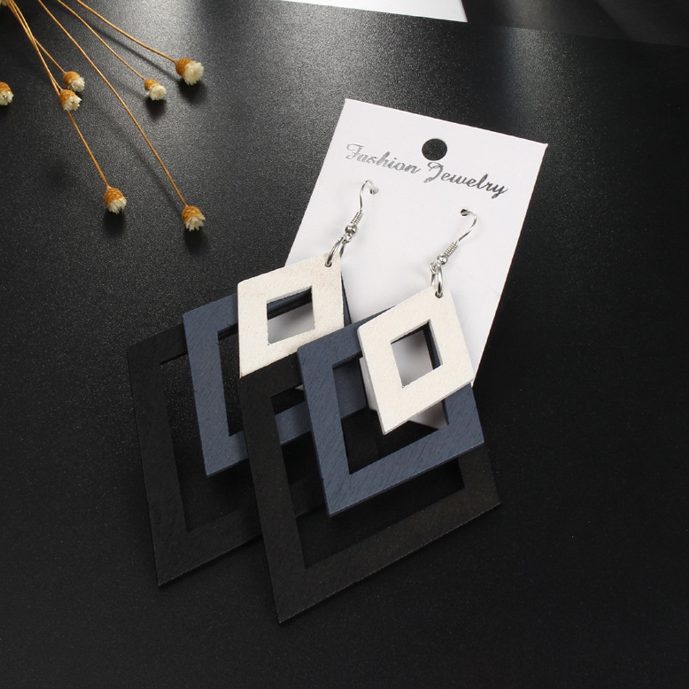 Anting Kait Gantung Model Asimetris Multilayer Bahan Kayu Gaya Retro Untuk Wanita