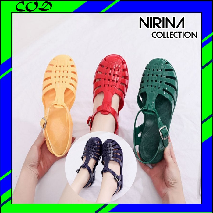 Sandal Jelly Shoes Glossy Wanita Dewasa Karet Anti Slip Kekinian Sendal Sepatu Korea Import