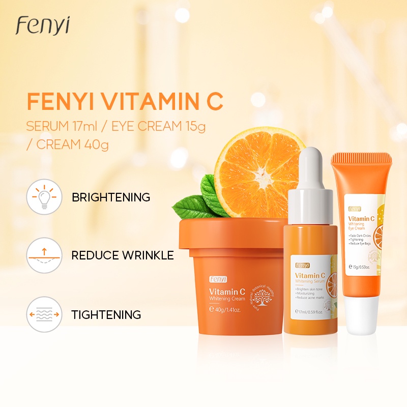 BPOM Fenyi Vitamin C Brightening Serum Krim Mata Pelembab Memudarkan Noda Perawatan Kulit Set