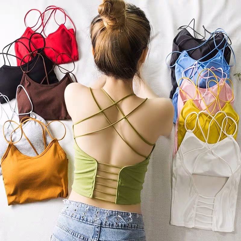 BV.ID BR921 TANKTOP BRA OLAHRAGA PUSH UP WANITA TANPA KAWAT TALI SILANG ELASTIS SEXY IMPORT