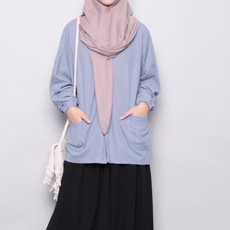 Waffle Oversize Cardigan by Safaat.Outfit Bahan Waffle Uniqlo Premium {BISA COD}