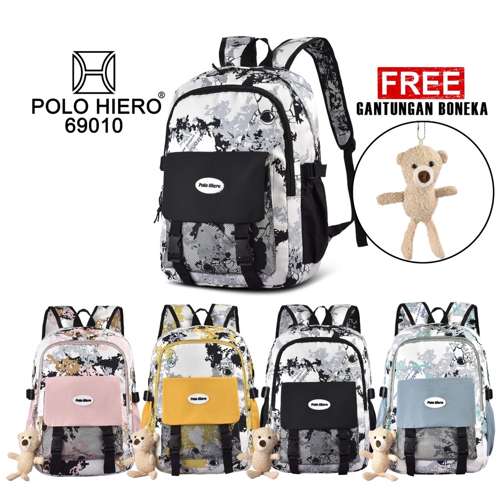 (RF) Tas Ransel Wanita Polo Hiero 69010 Tas Sekolah Backpack Perempuan Free Gantungan Boneka