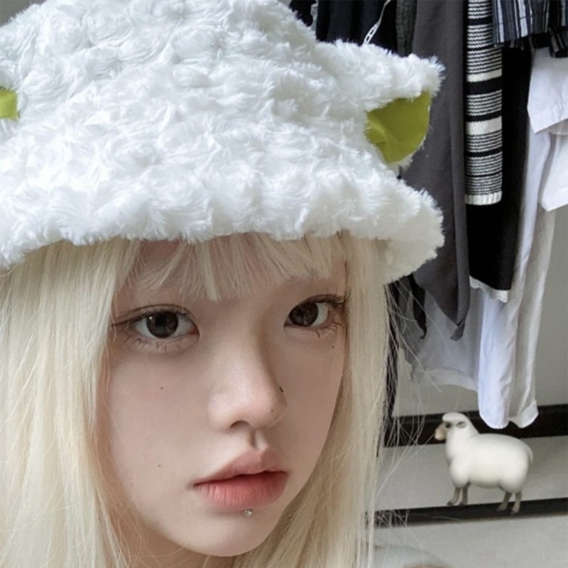 Topi Bucket Musim Dingin Bahan Plush Hangat Untuk Wanita