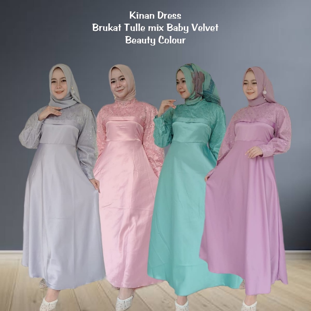 Gamis Kondangan Satin Silk Velvet Brukat Tile Kinan Dress