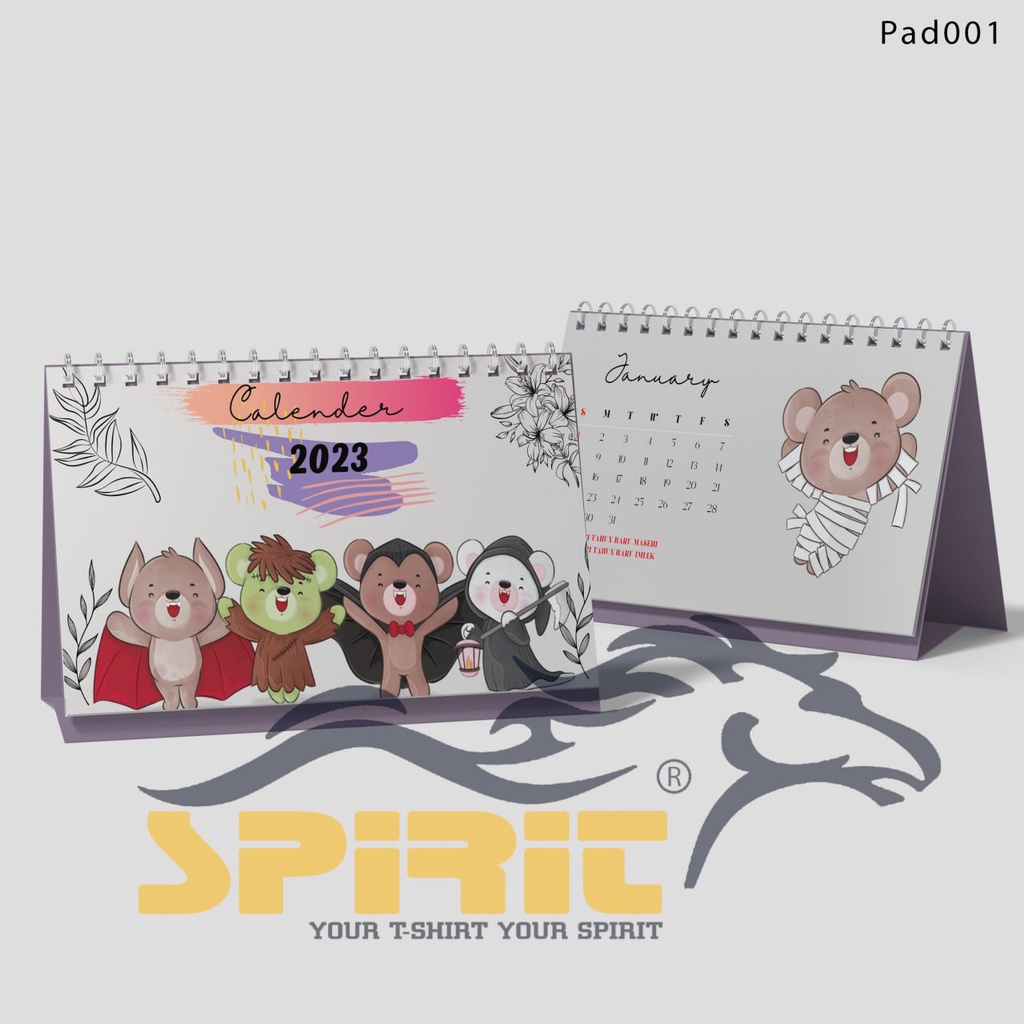 

Kalender Duduk Tahun 2023 / Kalender Meja Tahun 2023 Desian Panda Helloween