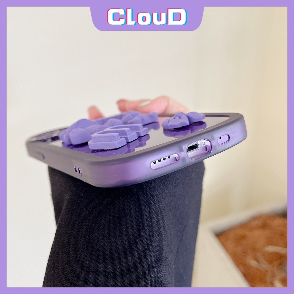 IPHONE Casing Airbag Lensa Bulat Ungu Kompatibel Untuk Iphone11 13 12 14 Pro Max XR 78 6 6s Plus X XS Max SE 2020 13Pro Max Lembut Lucu Kartun 3D Boneka Beruang Busur M TPU Shockproof Case