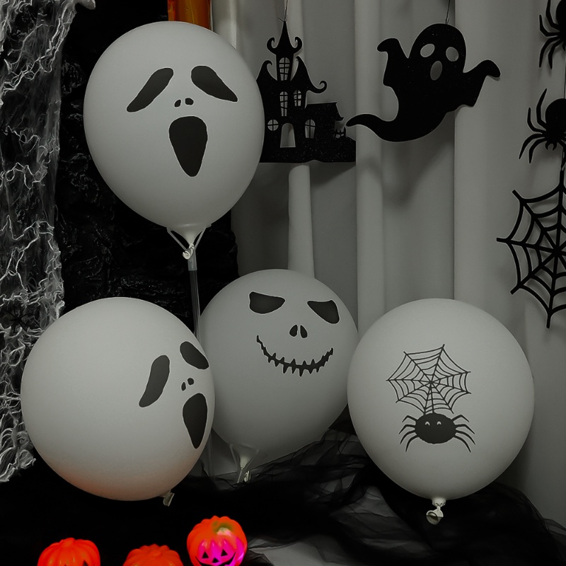 10pcs / set Balon Latex Tebal Motif Print Wajah Penyihir / Kelelawar / Laba-Laba 12 &quot;Untuk Dekorasi Halloween